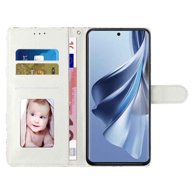 Flip Cover Oppo A98 5g Gyldne Sommerfugle Med Rem