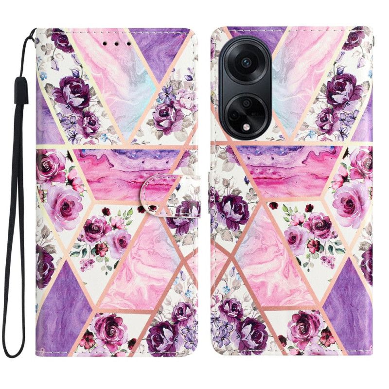 Flip Cover Til Oppo A98 5g Lilla Blomster Med Rem