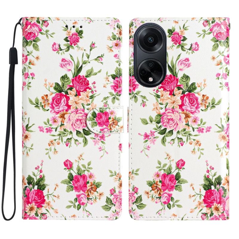 Flip Cover Til Oppo A98 5g Røde Blomster Med Rem