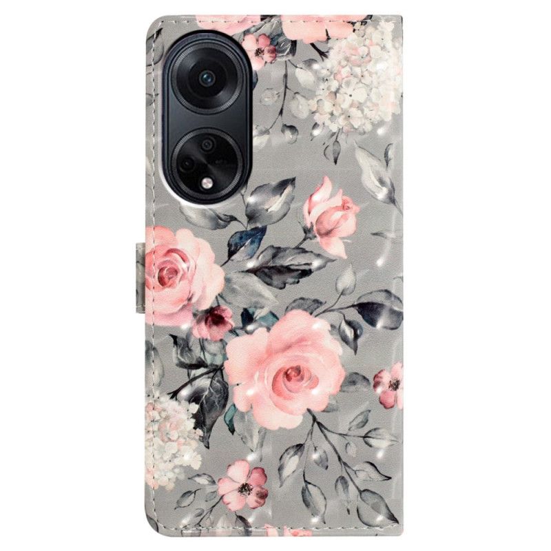 Flip Cover Til Oppo A98 5g Rosa Blomster Med Rem