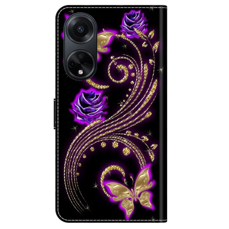 Flip Cover Til Oppo A98 5g Violette Blomster Og Sommerfugle