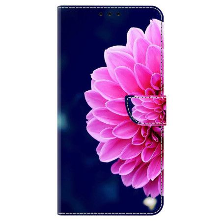 Læder Cover Oppo A98 5g Lyserøde Blomster På Blå Baggrund