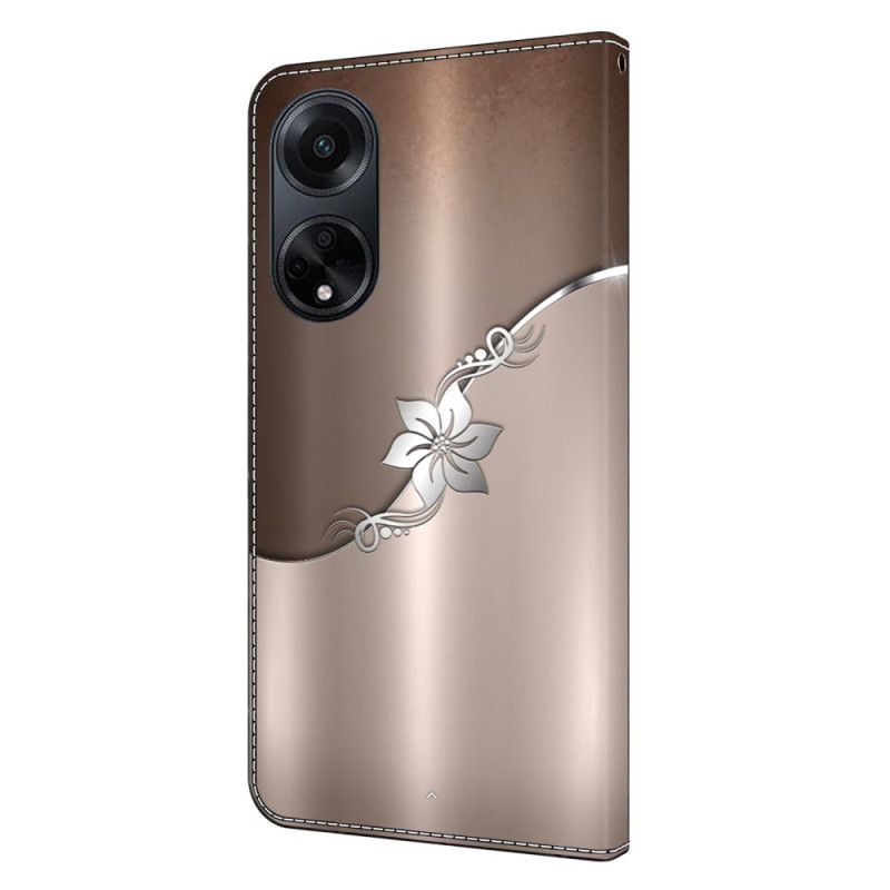 Læder Cover Oppo A98 5g Telefon Etui Sølvblomst