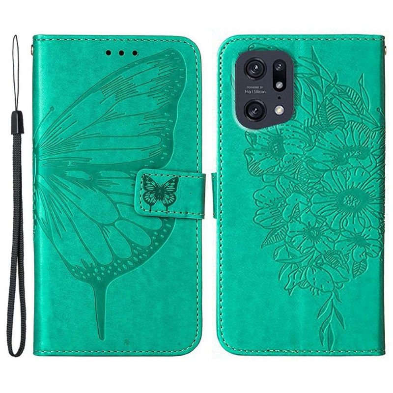 Flip Cover Oppo Find X5 Pro Sommerfugleblomst Kortholder