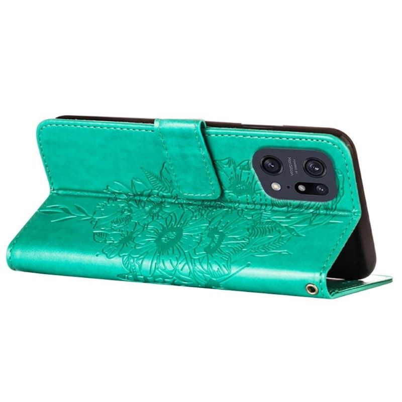 Flip Cover Oppo Find X5 Pro Sommerfugleblomst Kortholder