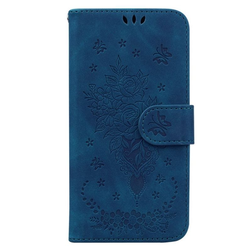 Flip Cover Oppo Reno 8 Med Snor Strappy Roser Og Sommerfugle