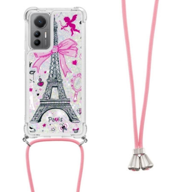 Mobilcover Xiaomi 12 Lite Med Snor Eiffeltårnets Glittersnøre