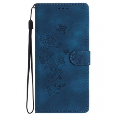 Flip Cover iPhone 16 Trykte Blomster Med Rem