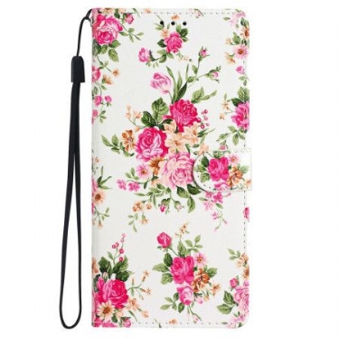 Flip Cover Til iPhone 16 Røde Blomster Med Rem