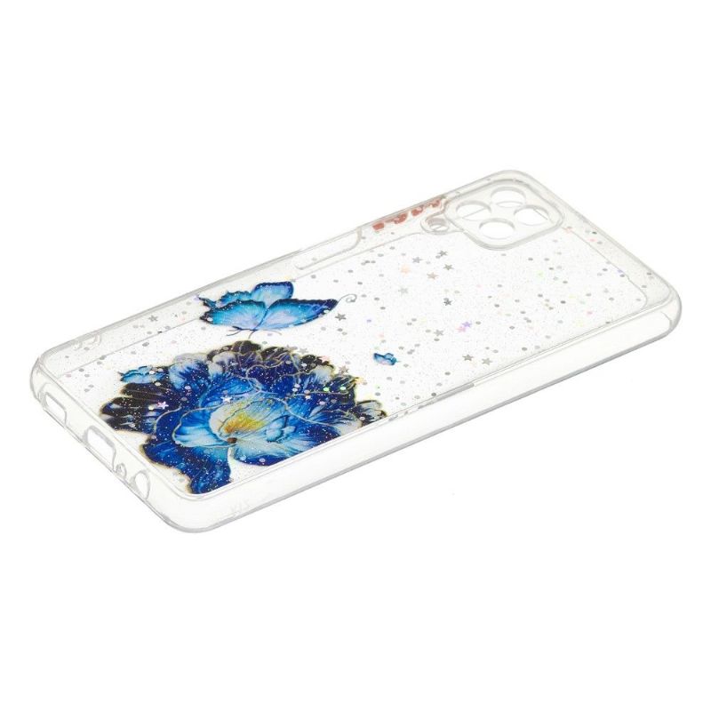 Cover Samsung Galaxy A12 Blå Blomster Og Sommerfugle