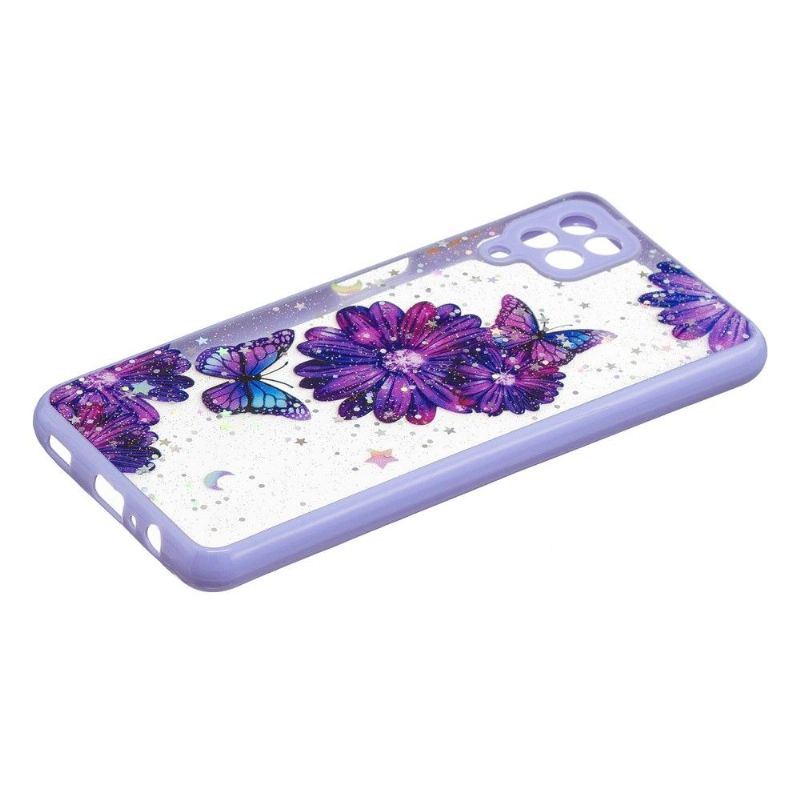 Cover Samsung Galaxy A12 Lilla Blomster Og Sommerfugle