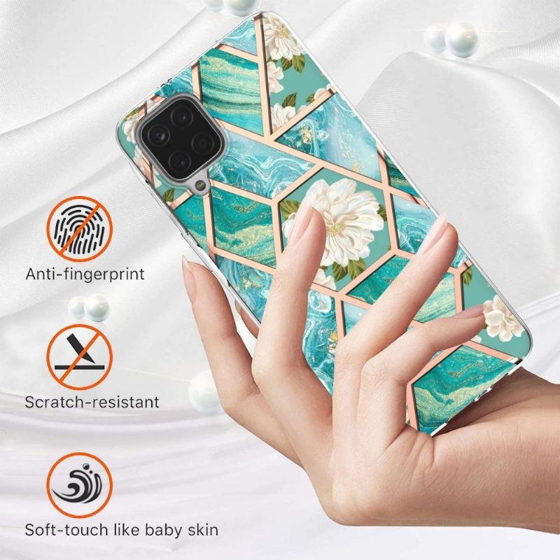 Cover Samsung Galaxy A12 Marmor Og Hvide Blomster