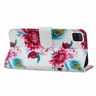 Flip Cover Samsung Galaxy A12 Påfugleblomst