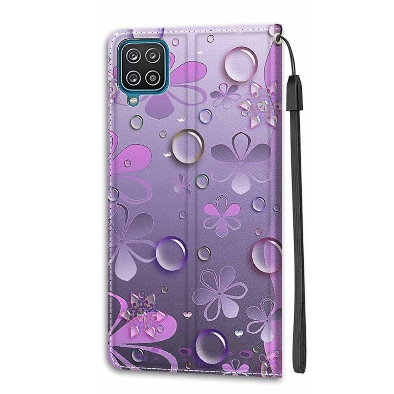 Flip Cover Samsung Galaxy A12 Violet Blomster Illustration