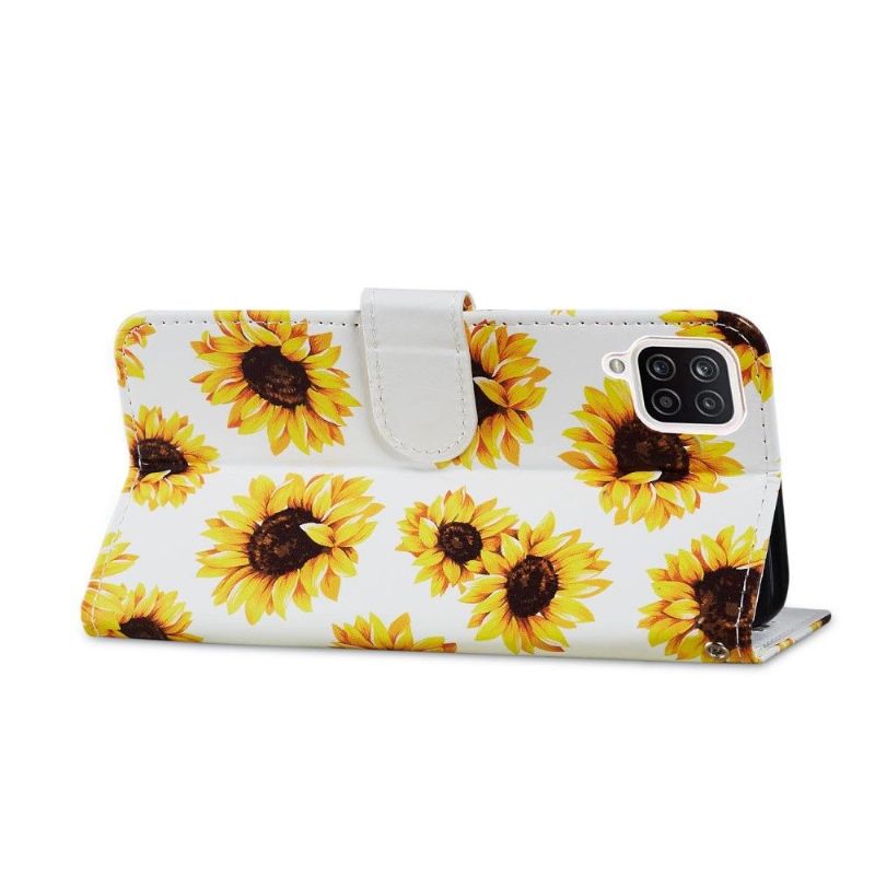 Læder Cover Samsung Galaxy A12 Solsikkeblomst