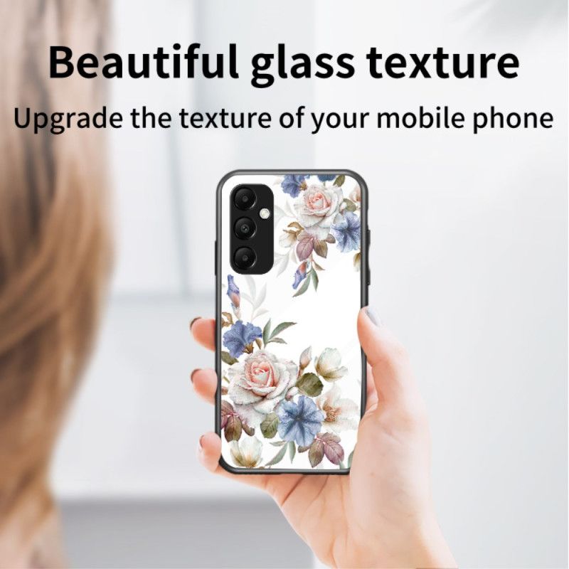 Cover Samsung Galaxy A55 5g Hærdet Glas Med Blomstermønsterholder