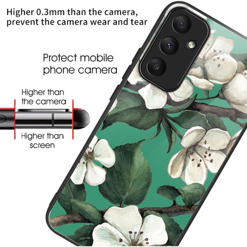 Cover Samsung Galaxy A55 5g Hvide Blomster Af Hærdet Glas