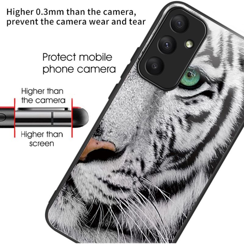 Cover Samsung Galaxy A55 5g Telefon Etui Hvid Tiger Hærdet Glas