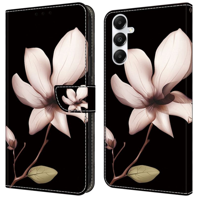 Flip Cover Samsung Galaxy A55 5g Lyserøde Blomster På Sort Baggrund