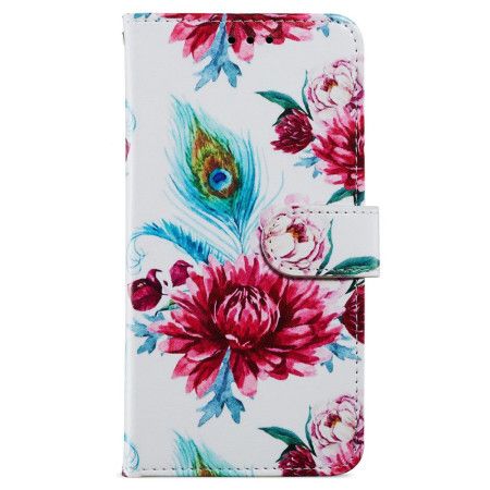 Flip Cover Til Samsung Galaxy A55 5g Røde Blomster Med Rem