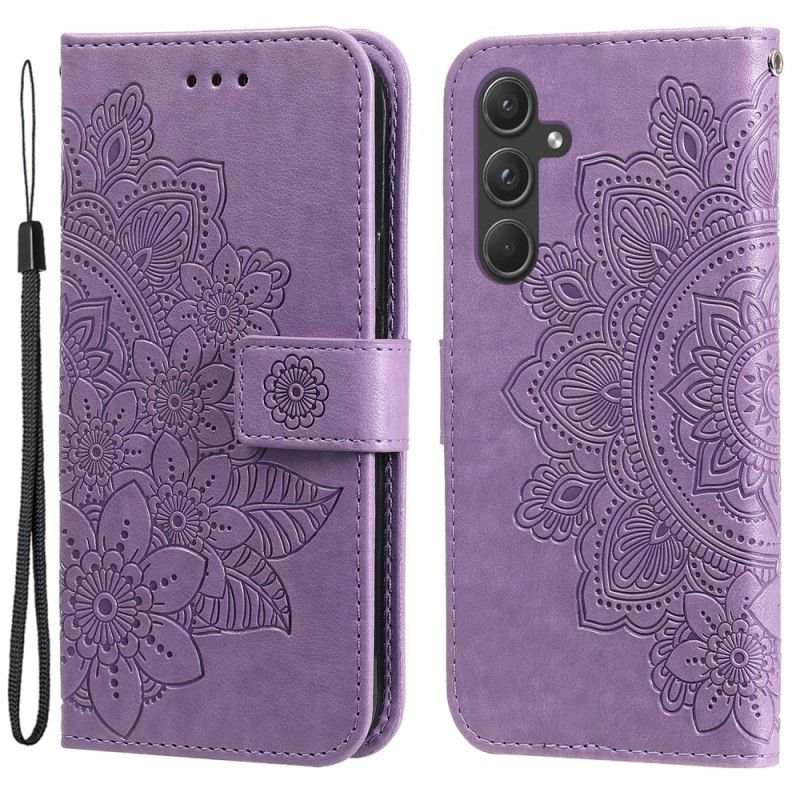 Læder Cover Samsung Galaxy A55 5g Telefon Etui Blomstermandala Med Rem