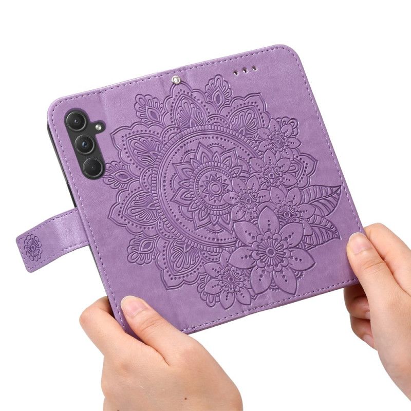 Læder Cover Samsung Galaxy A55 5g Telefon Etui Blomstermandala Med Rem