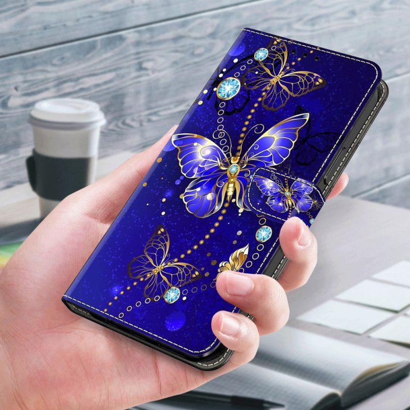 Læder Cover Samsung Galaxy A55 5g Telefon Etui Diamantsommerfugle