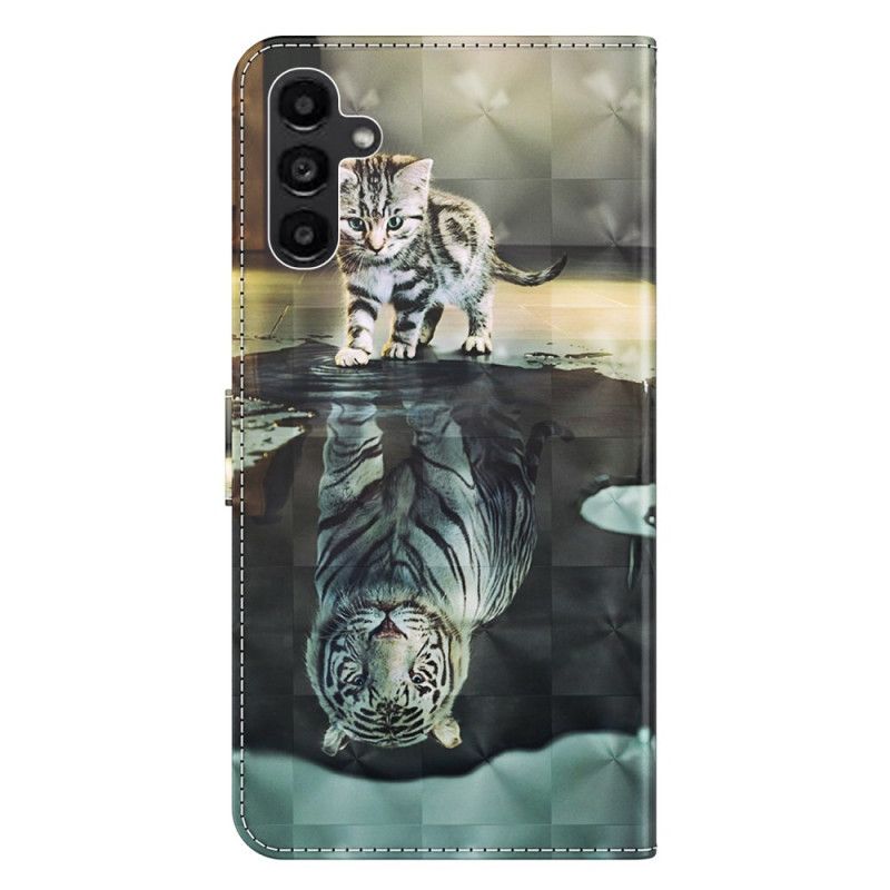 Læder Cover Samsung Galaxy A55 5g Telefon Etui Kat Og Tiger Med Rem