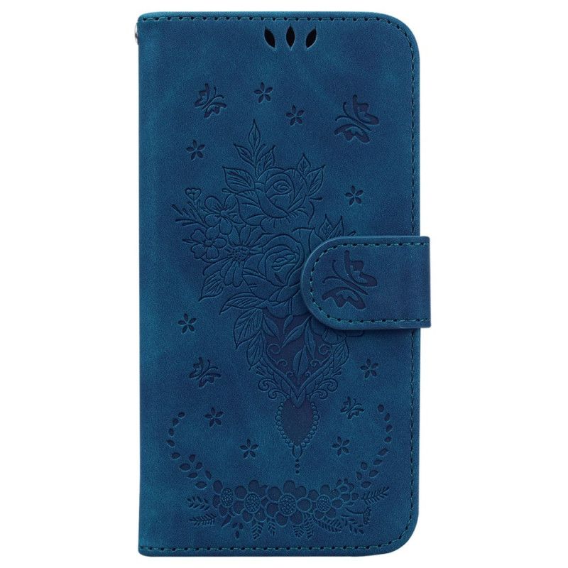 Læder Cover Samsung Galaxy A55 5g Telefon Etui Rose Og Sommerfugle Mønster