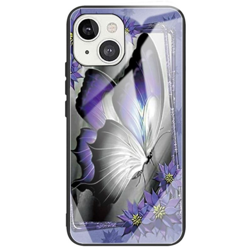 Cover iPhone 14 Lilla Sommerfugl Hærdet Glas