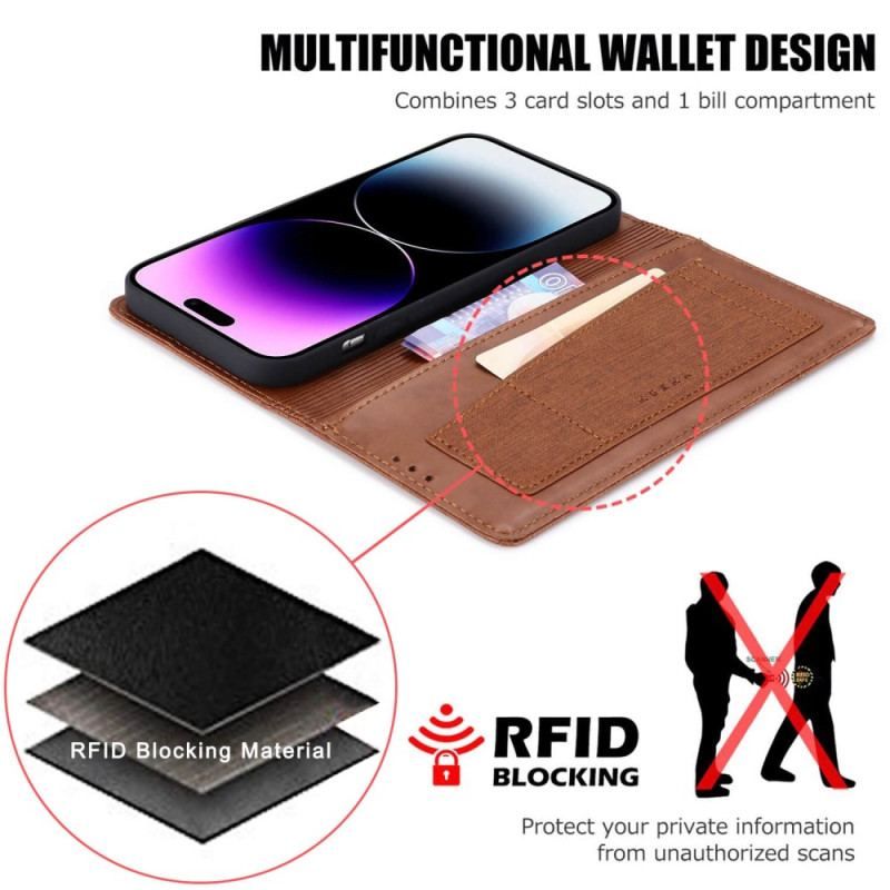 Cover iPhone 14 Pro Flip Cover Rfid Lærred Stil