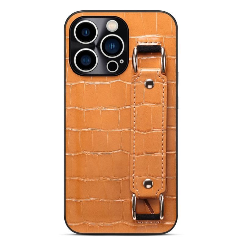 Cover iPhone 14 Pro Kortholder Med Croco-støttestrop