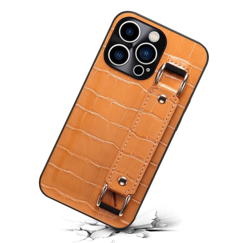 Cover iPhone 14 Pro Kortholder Med Croco-støttestrop
