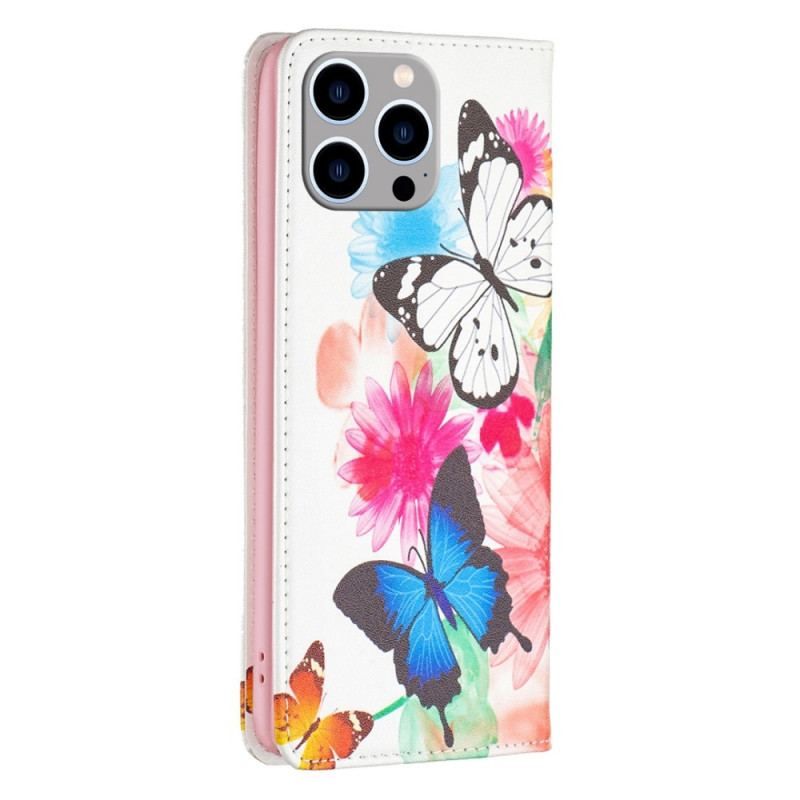 Cover iPhone 14 Pro Max Flip Cover Sommerfugle