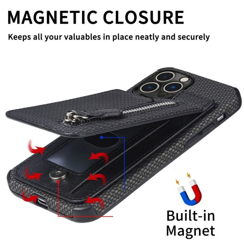 Cover iPhone 14 Pro Max Punge Etui Kulfiber Og Tegnebog