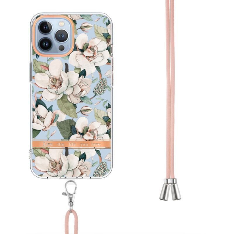 Cover iPhone 15 Pro Max Med Snor Cordon Blomster