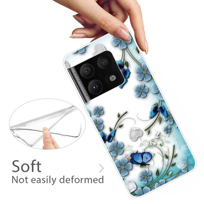 Cover OnePlus 10 Pro 5G Retro Sommerfugle Og Blomster