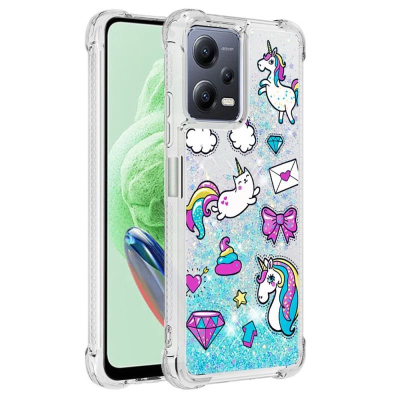 Cover Poco X5 5G Glitter Enhjørninger