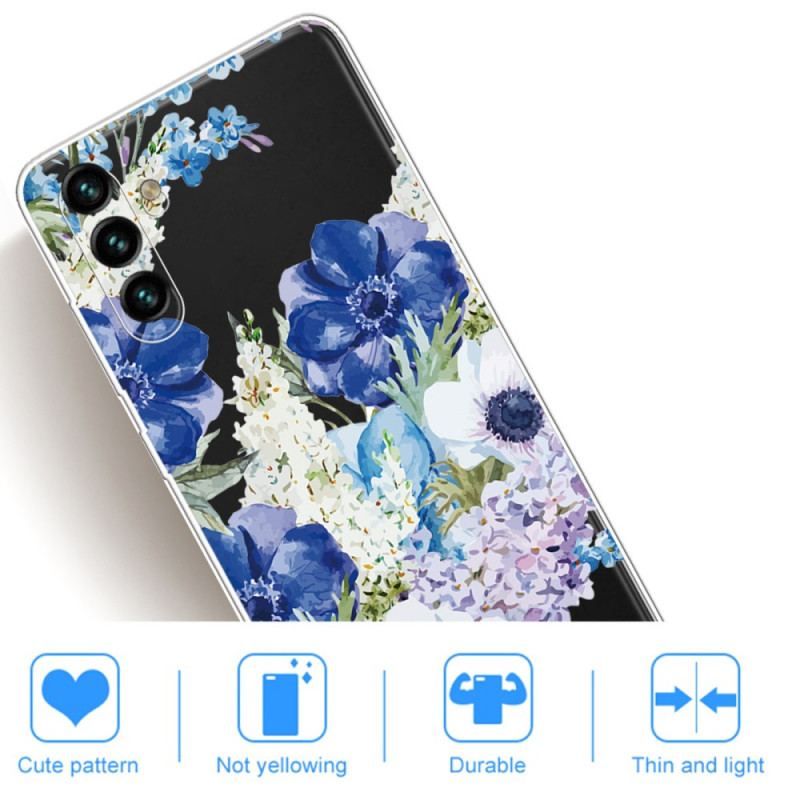 Cover Samsung Galaxy A13 5G / A04s Akvarel Blå Blomster