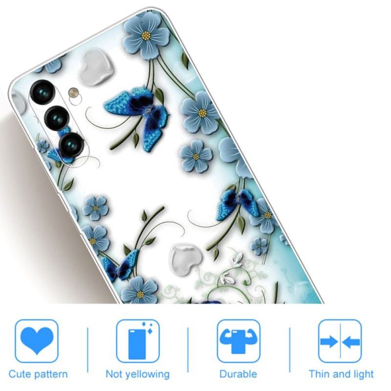 Cover Samsung Galaxy A13 5G / A04s Retro Sommerfugle Og Blomster