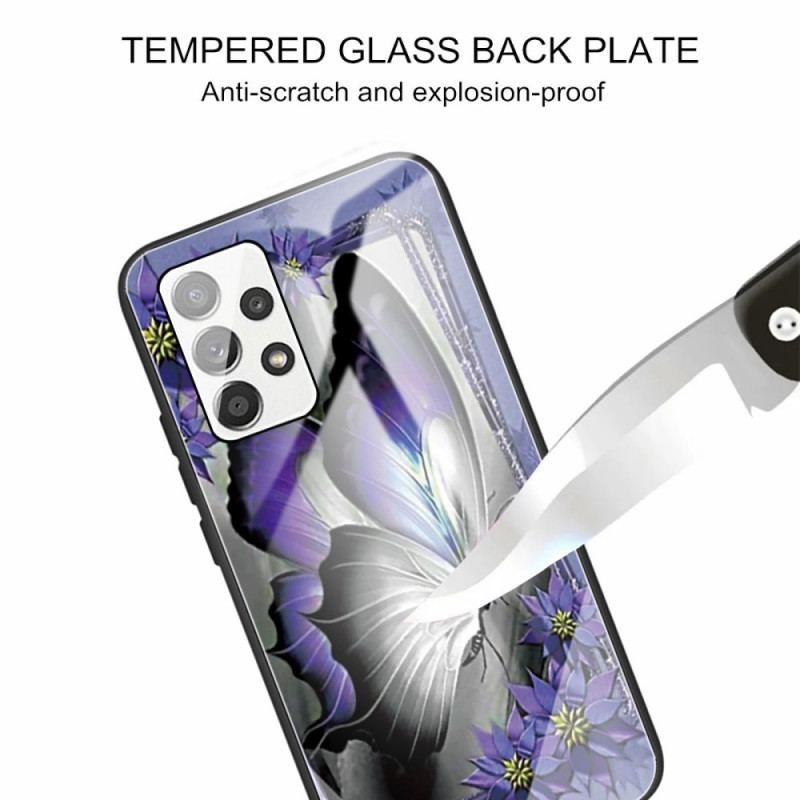 Cover Samsung Galaxy A13 Lilla Sommerfugl Hærdet Glas