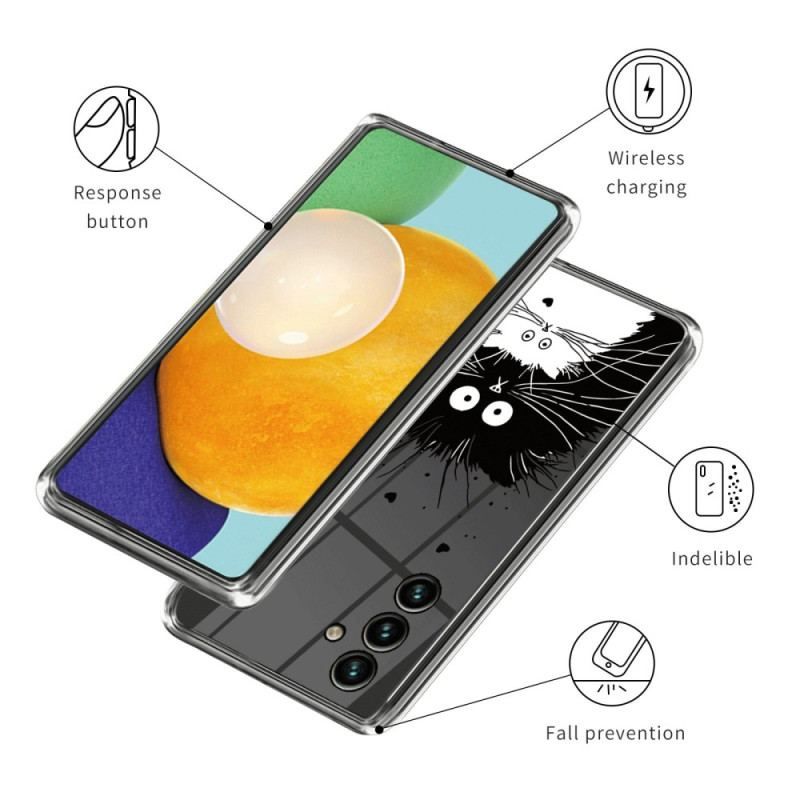 Cover Samsung Galaxy A14 / A14 5G Gennemsigtig Hvid Kat Sort Kat