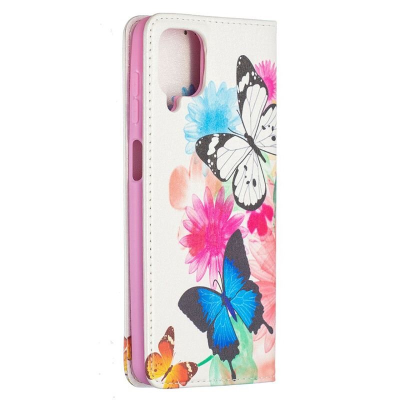 Cover Samsung Galaxy M12 / A12 Flip Cover Farverige Sommerfugle