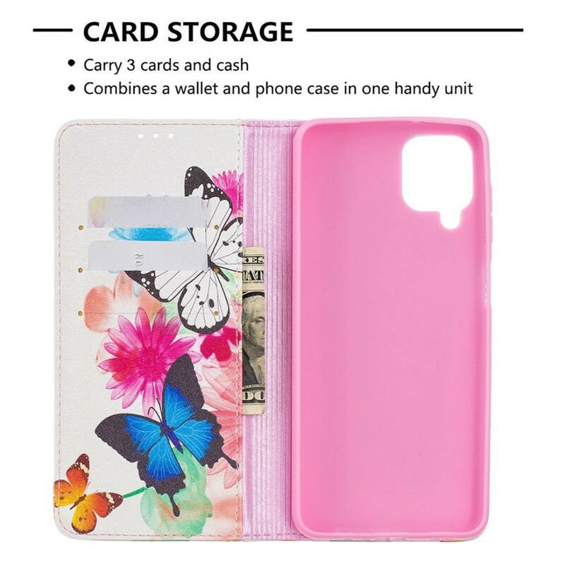 Cover Samsung Galaxy M12 / A12 Flip Cover Farverige Sommerfugle