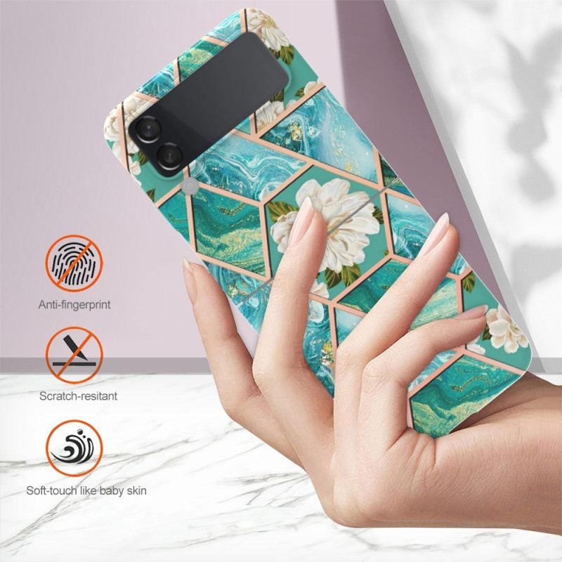 Cover Samsung Galaxy Z Flip 4 Flip Cover Blomster Marmor