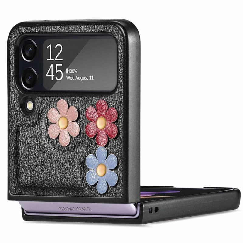 Cover Samsung Galaxy Z Flip 4 Flip Cover Imiteret Læder Blomster