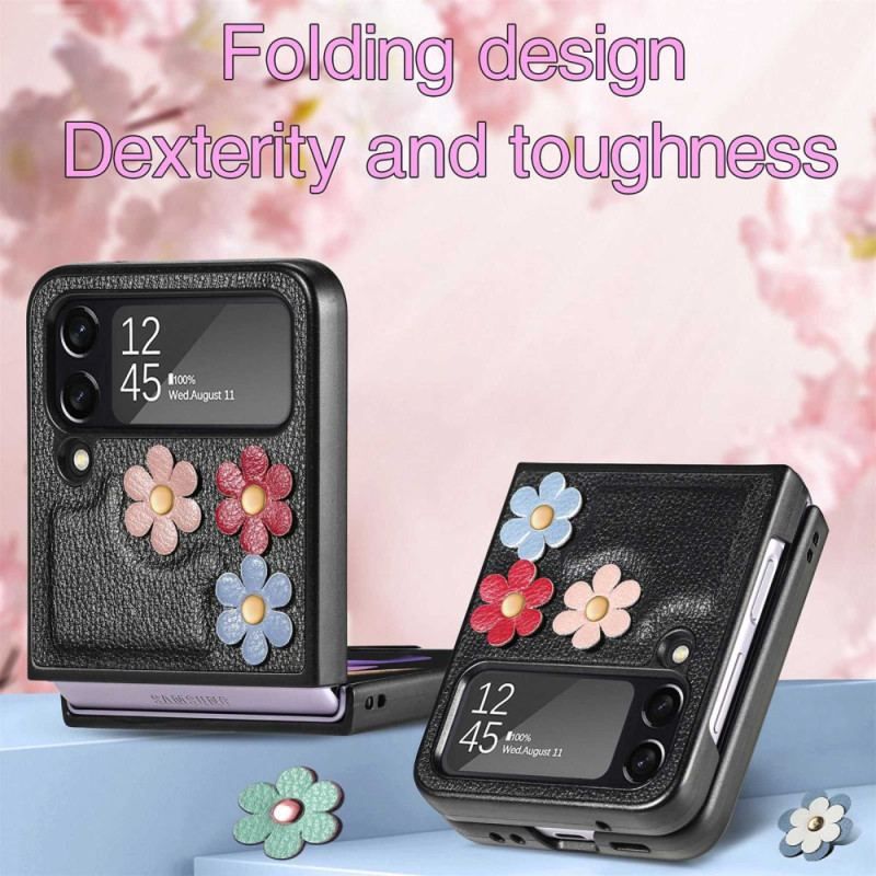 Cover Samsung Galaxy Z Flip 4 Flip Cover Imiteret Læder Blomster