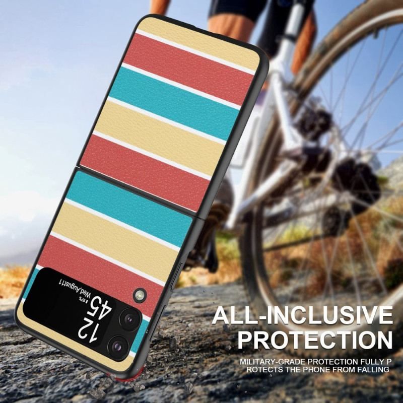 Cover Samsung Galaxy Z Flip 4 Flip Cover Imiteret Læder Linjer