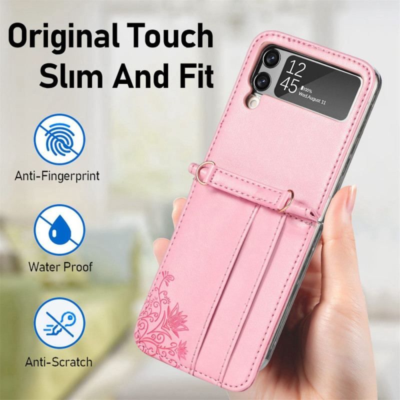 Cover Samsung Galaxy Z Flip 4 Flip Cover Skulderrem Blomster