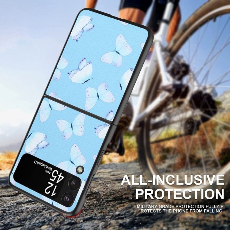 Cover Samsung Galaxy Z Flip 4 Flip Cover Sommerfugle I Imiteret Læder